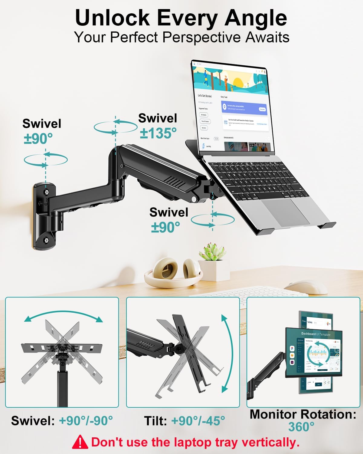 MOUNT PRO Laptop Wall Mount, 2-in-1 Monitor Wall Mount with Vented Tray for 1...