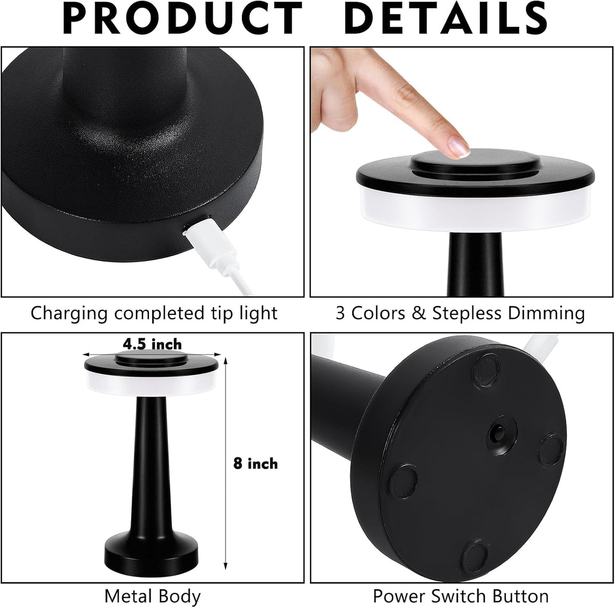 Riakrum 12 Pcs LED Cordless Table Lamp Bulk Rechargeable,Black
