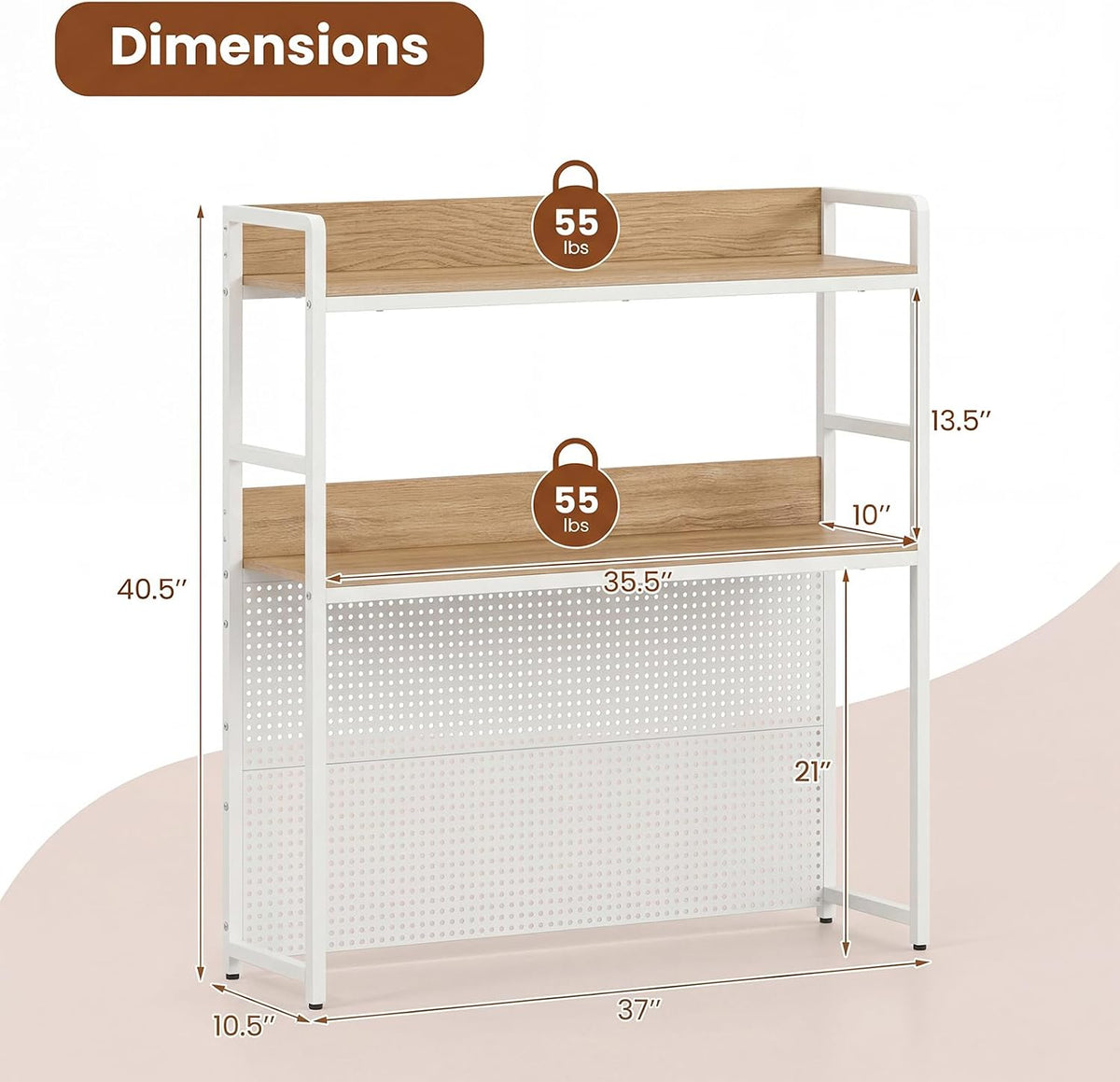 Tangkula Desktop Bookshelf, Multipurpose 2-Tier Desk Hutch with Pegboard, Ind...