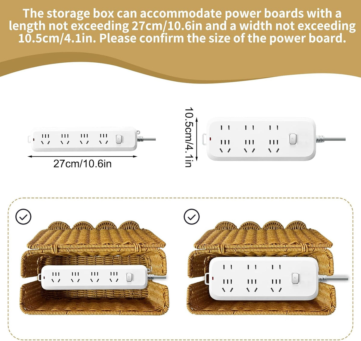 2 Pack Scalloped Edge Cable Management Box Handmade, Plastic Rattan Cable Org...