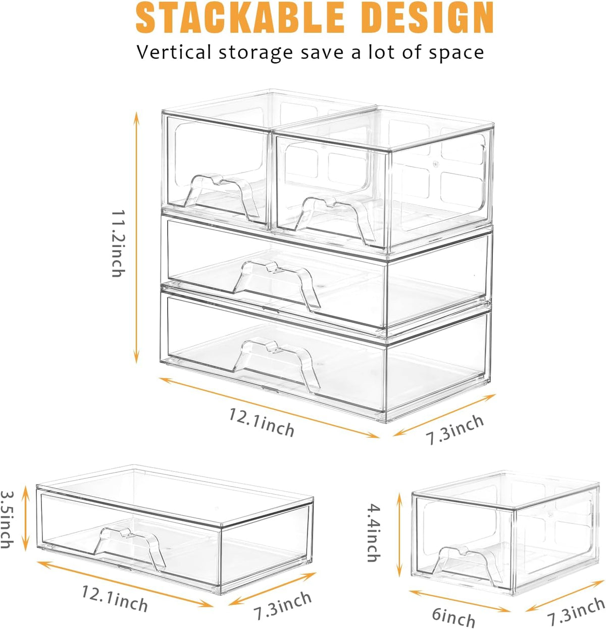 4 Pack Stackable Storage Drawers, Clear Acrylic Organizer, Makeup Organizer