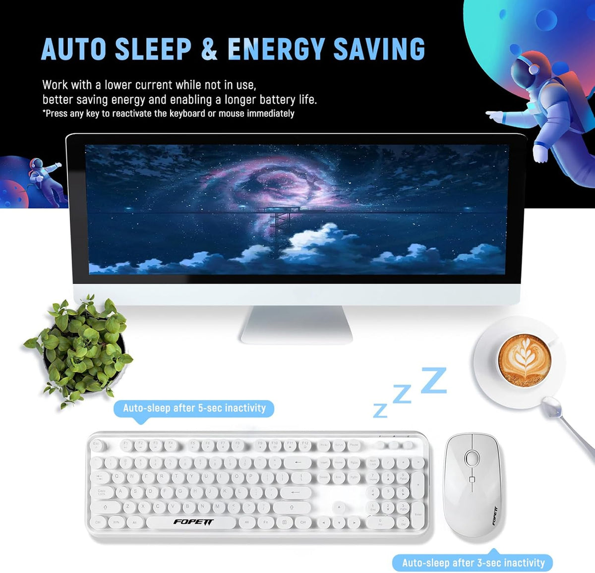 Wireless Keyboard and Mouse | Cute Colorful Keyboard and Mouse with 2.4GHz Co...