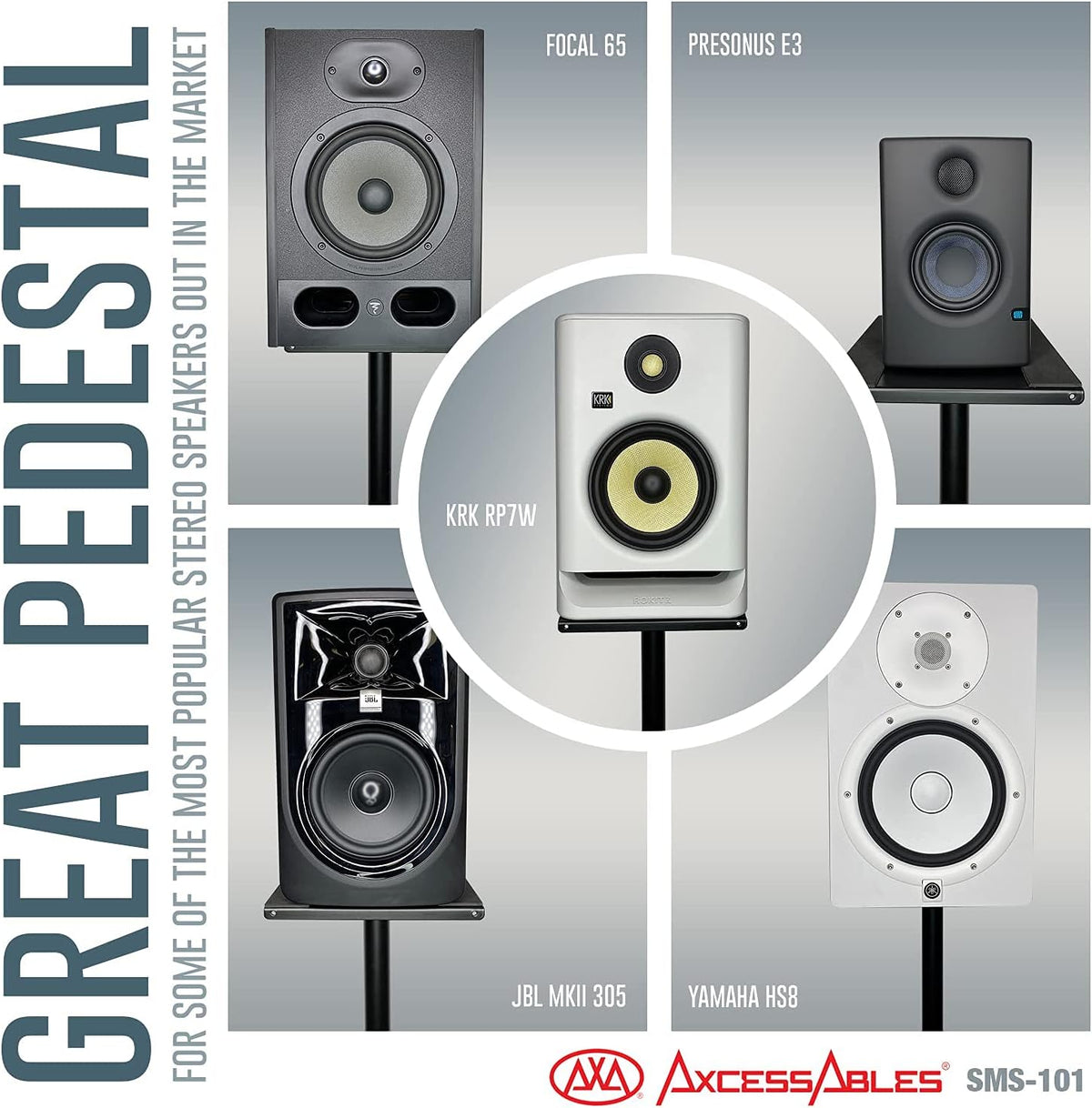 AxcessAbles Studio Monitor Speaker Stands Pair. 80lb Capacity per Stand. Adju...