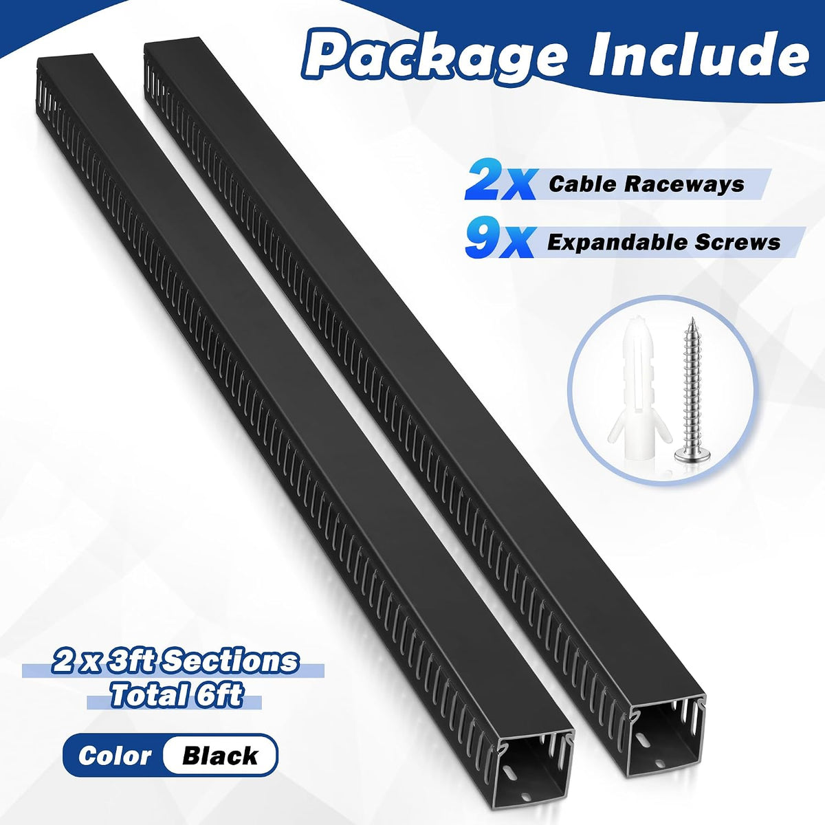 ZhiYo 2"H x 2"W Cable Raceway, 6ft Under Desk Wire Management Chann...