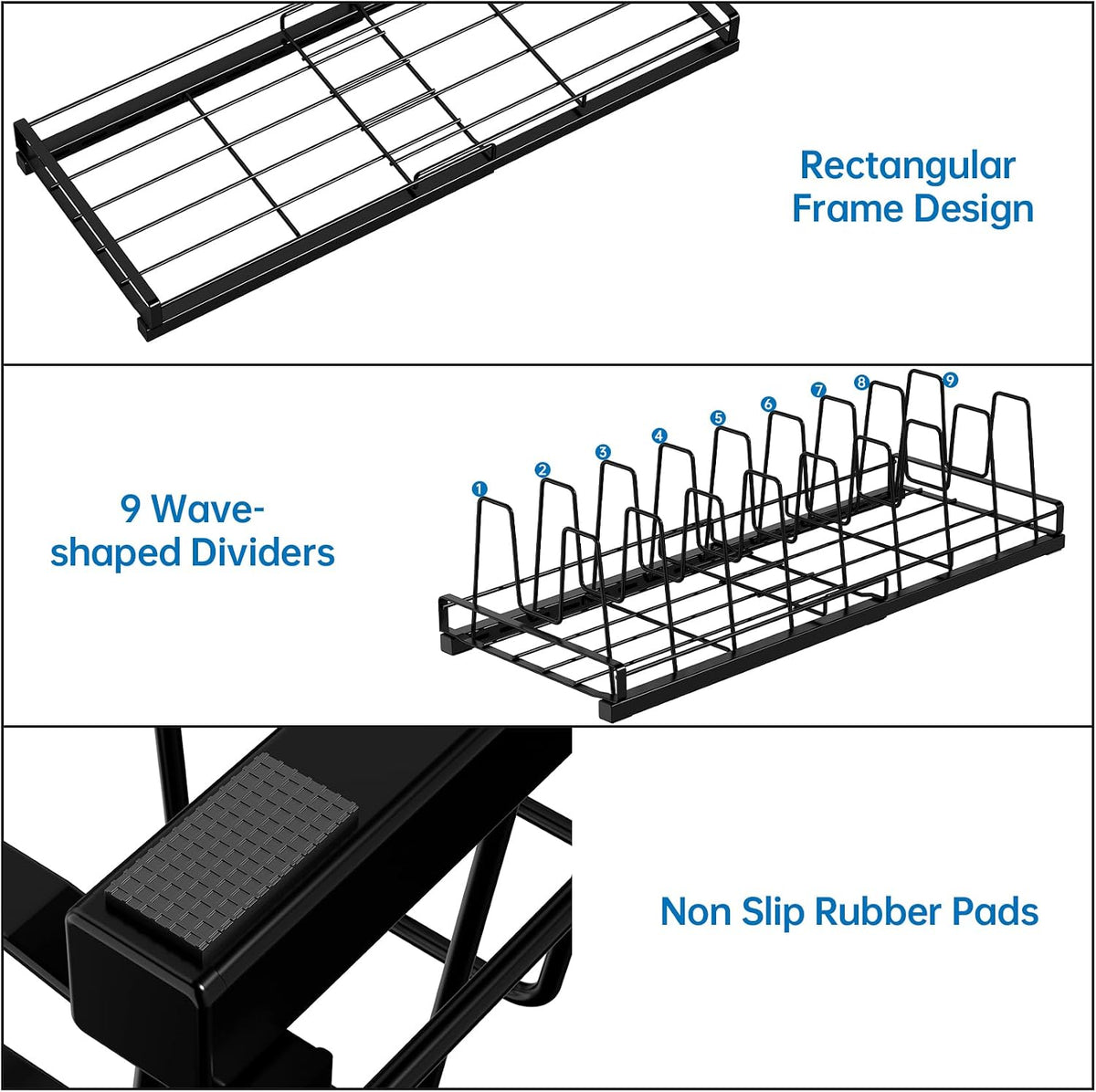 Expandable Food Container Lid Organizer with 9 Adjustable Dividers
