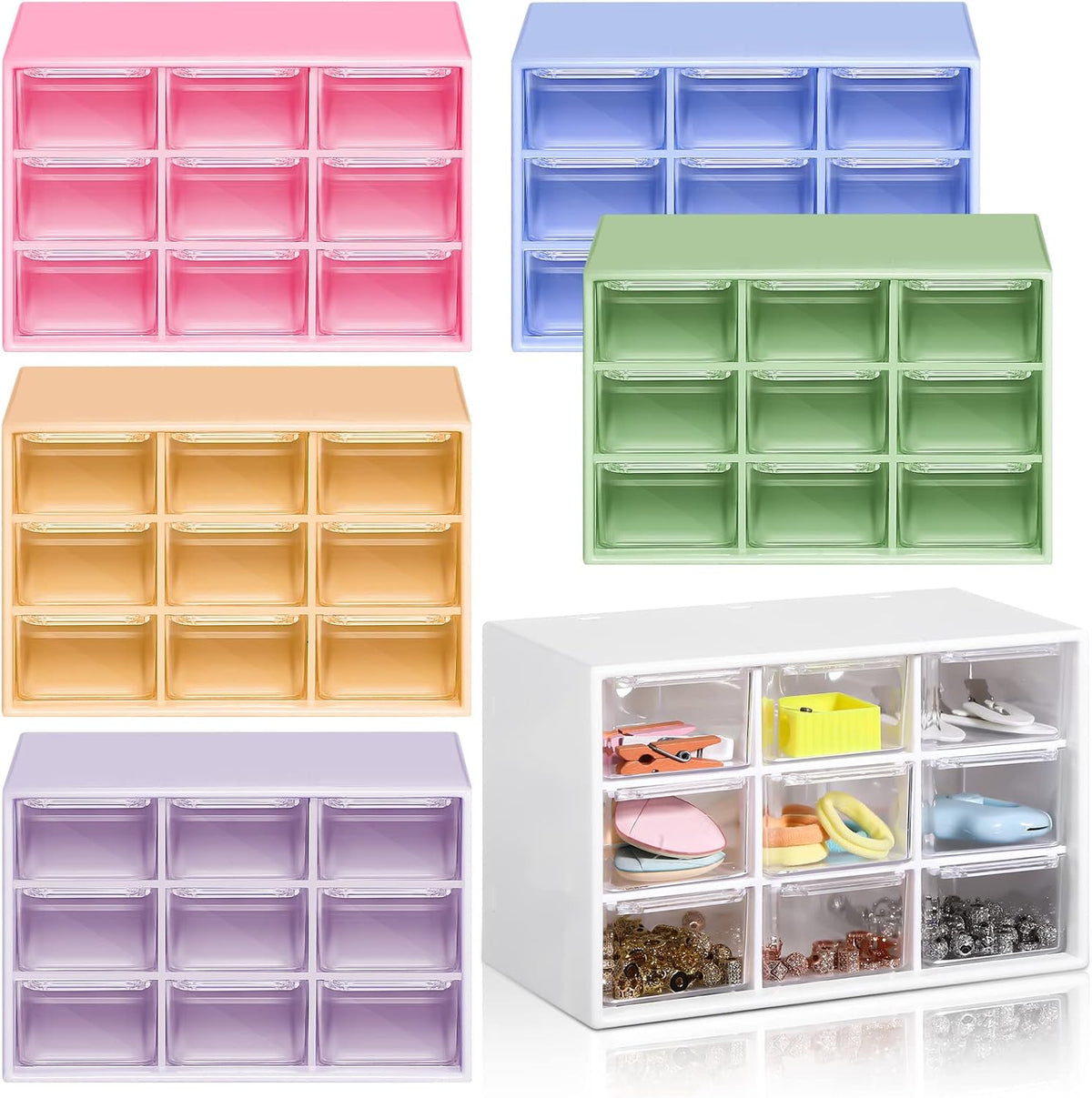 Amyhill 6 Pcs Mini Drawer Organizer Small Organizer with 9 Drawers Plastic De...