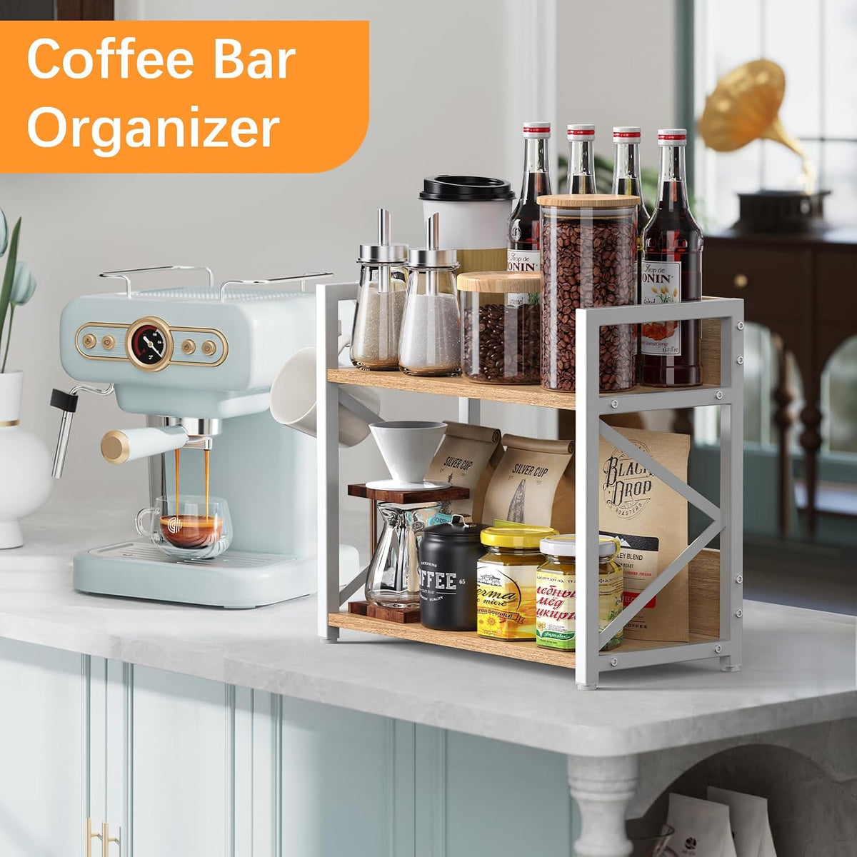 RUILALIFE Kitchen-Countertop-Organizer-Shelf, 2 Tier Coffee Bar Station Organ...