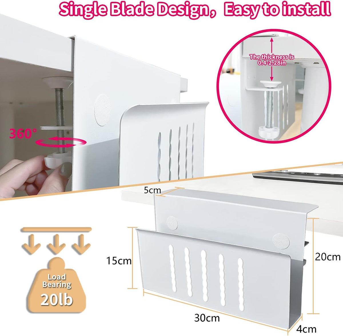 Desk Side Storage, Under Desk Storage, No Drill Steel Hanging Desk Organizer,...