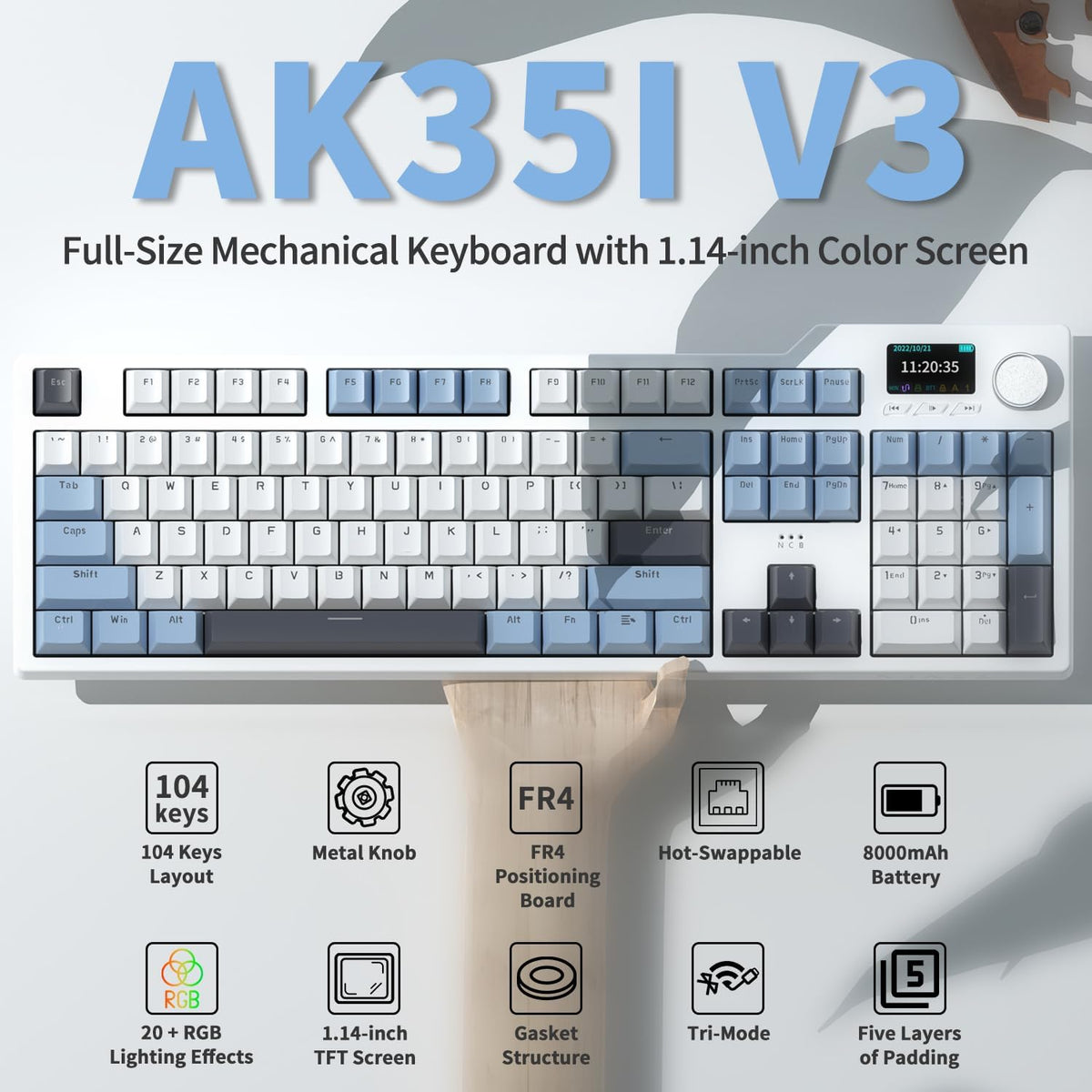 DAIDAI×AJAZZ AK35I V3 Full Size Hot Swap Mechanical Gaming Keyboard with Scre...