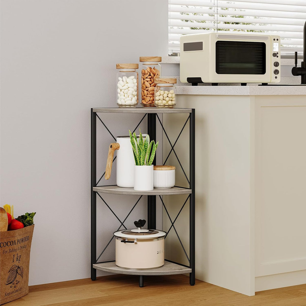Snughome Corner Shelf for Desktop, 3-Tier Corner Storage Organizer with Metal...