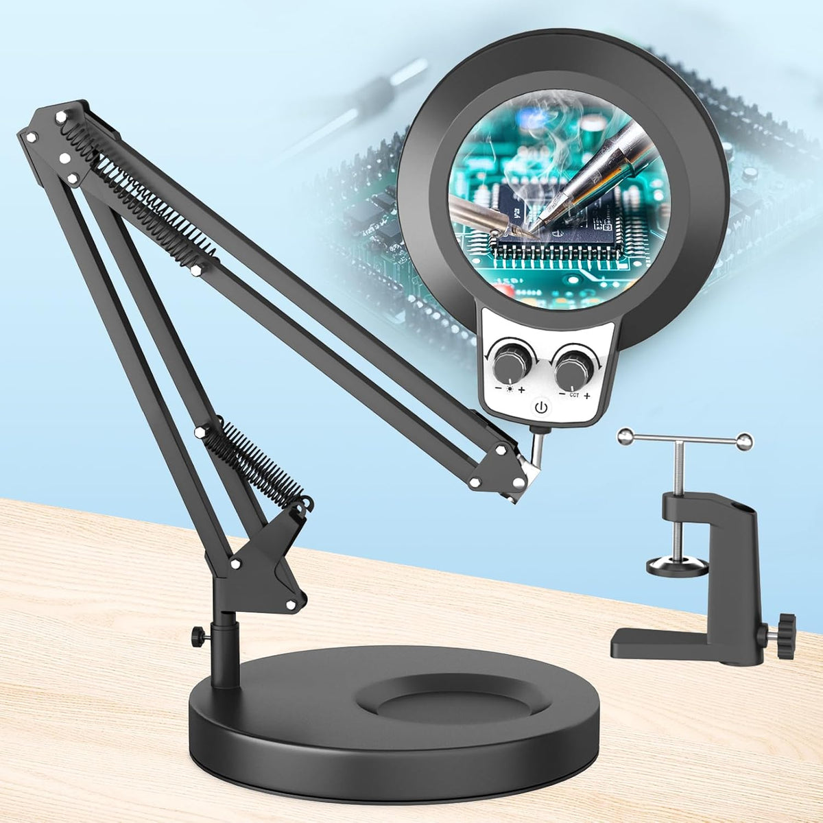 HITTI 15X Magnifying Glass with Light,Upgrade Infinite Color