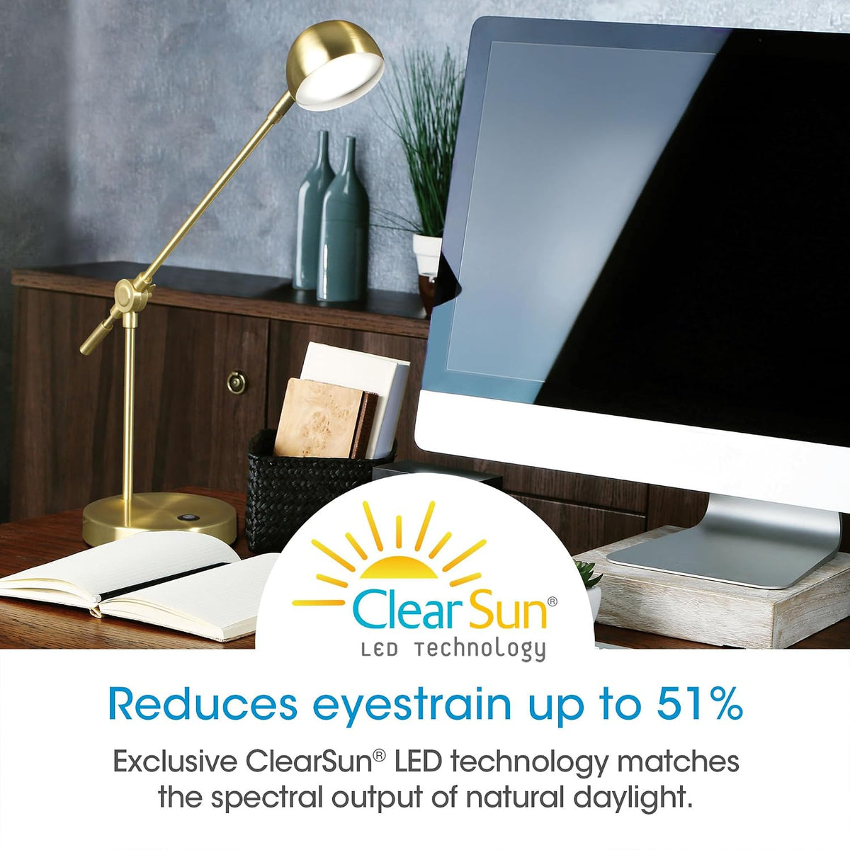 OttLite Direct LED Desk Lamp with USB Port, Brushed Gold
