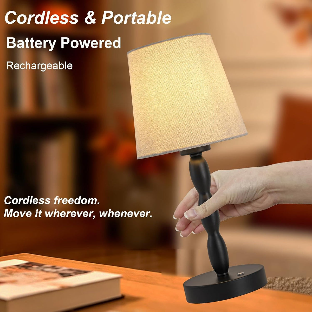 CASTLELIFE Rechargeable Cordless Table Lamp, 5000mAh Battery Powered Touch De...