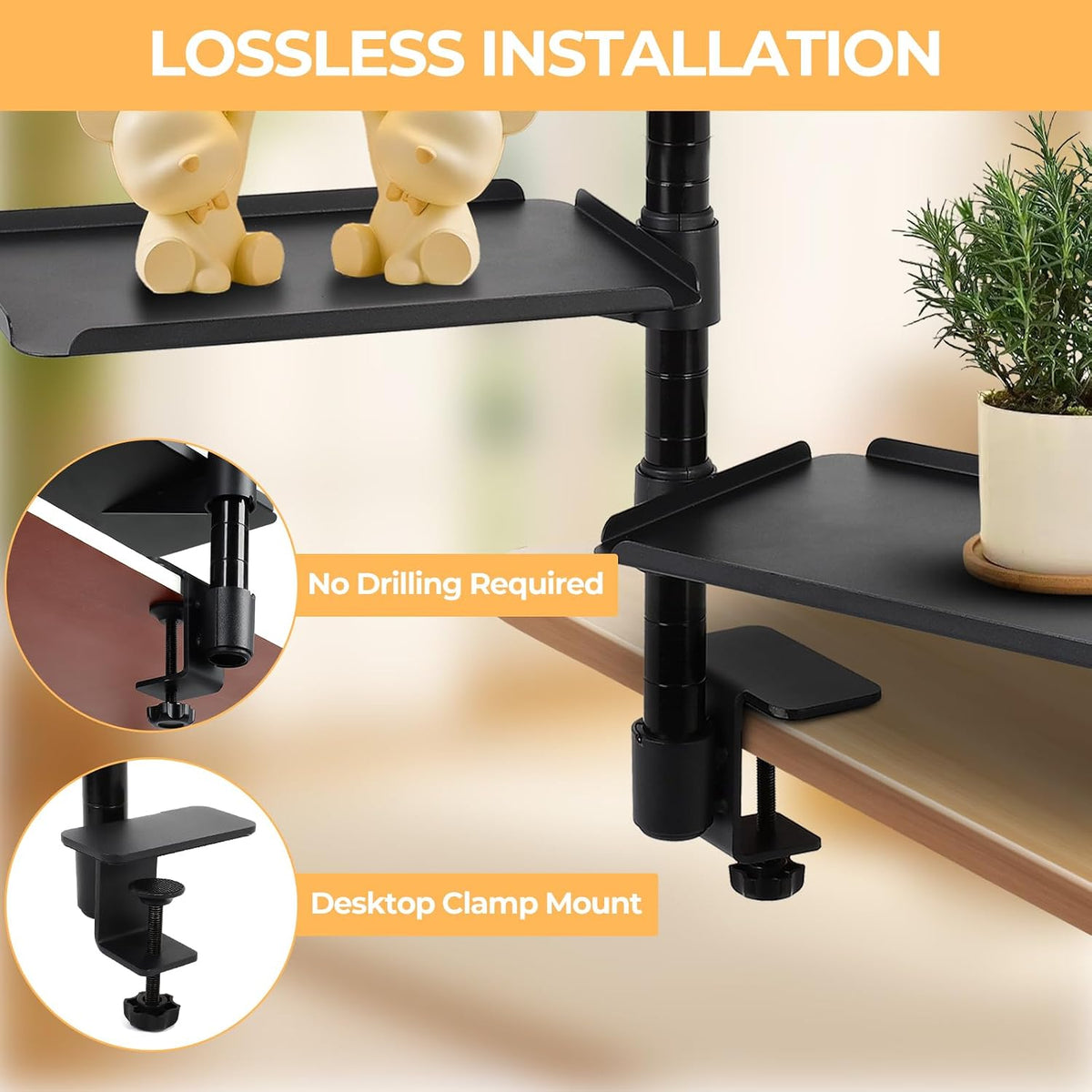 Desk Extender, 3 Tier Desk Clamp Shelf, Adjustable Clamp on Desk Shelf