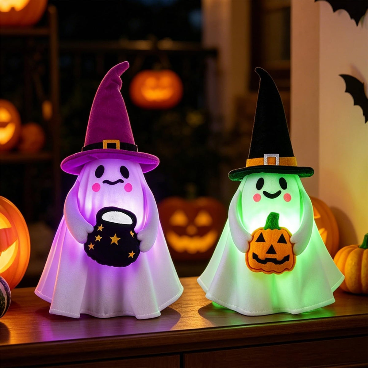 2 Pack Halloween Lighted Ghost Figurine with Stretchable Leg 21" to 30&q...