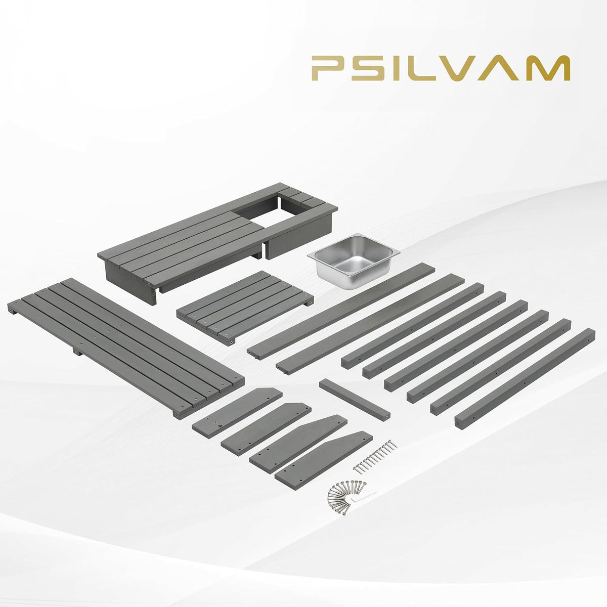 Psilvam Outdoor Potting Bench Table with Sink for Outside Garden, Gray