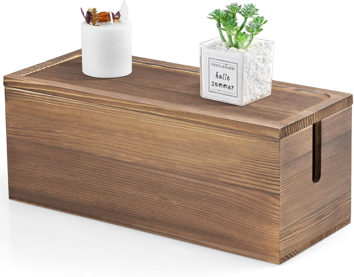 Large Cable Management Box, Burnt Wood Cord Organizer Box for Desk, Floor, Of...