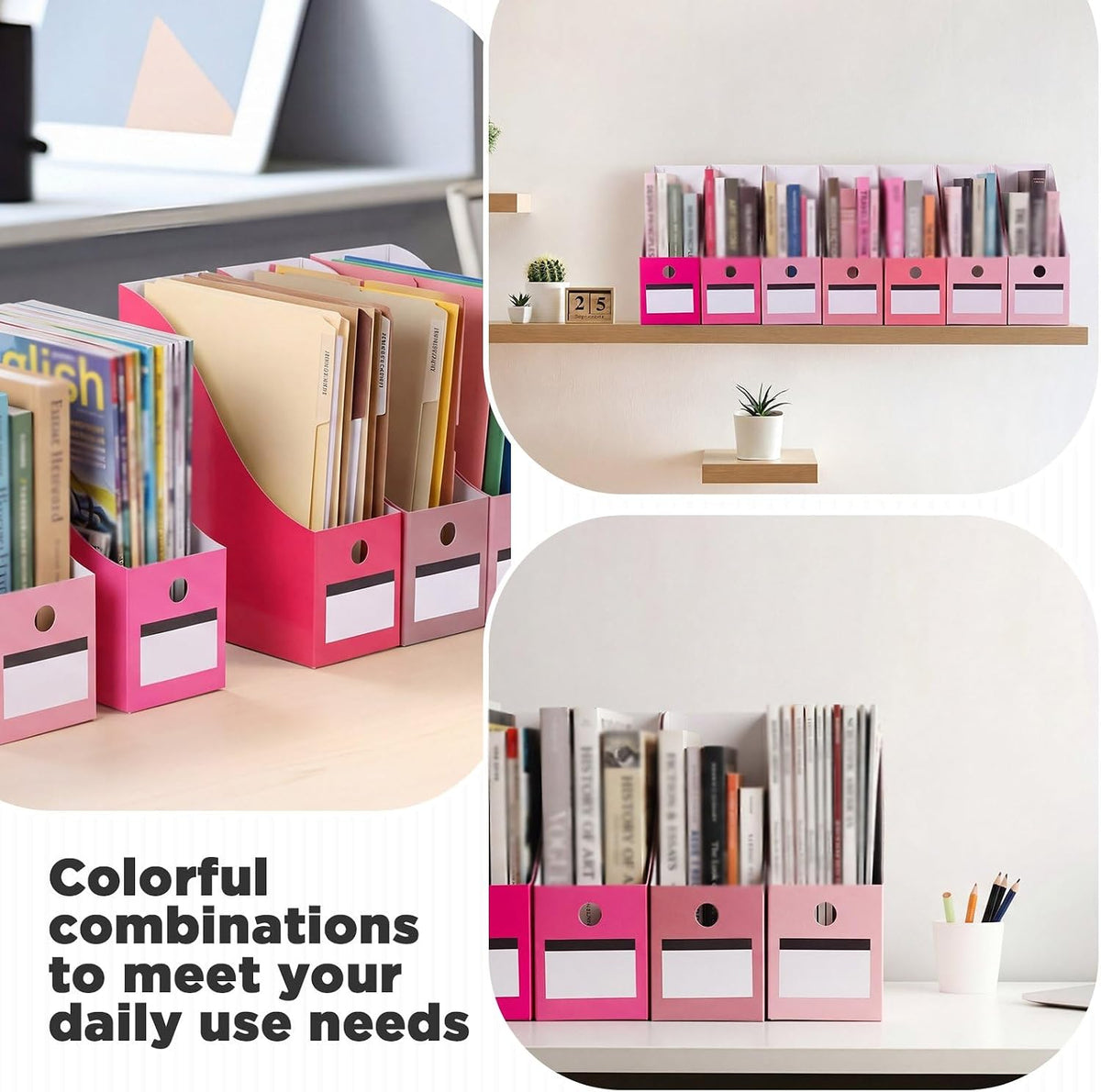 Jutom 48 Sets Cardboard Magazine Holders with Labels for School,Pink