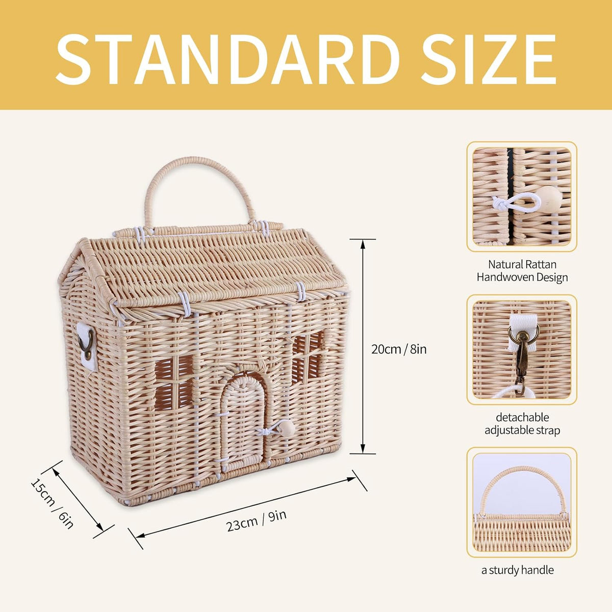 Handwoven Rattan House Storage Basket – Multi-Use Organizer with Handle &...