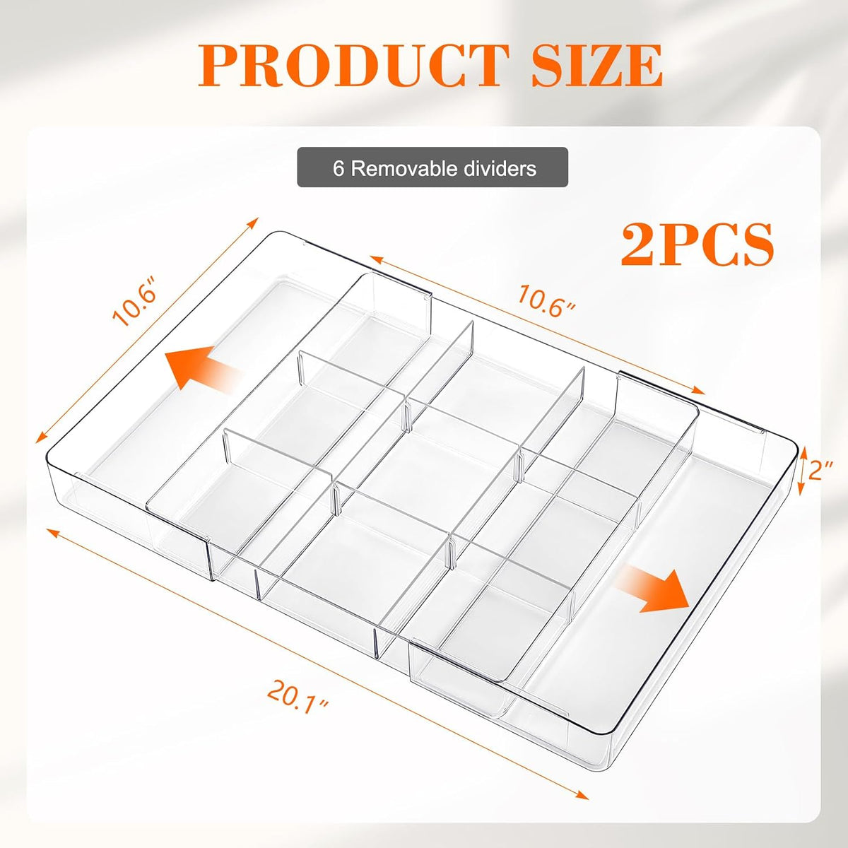 Briwooody 2 Pcs Expandable Drawer Organizer, Transparent, 11 Compartments
