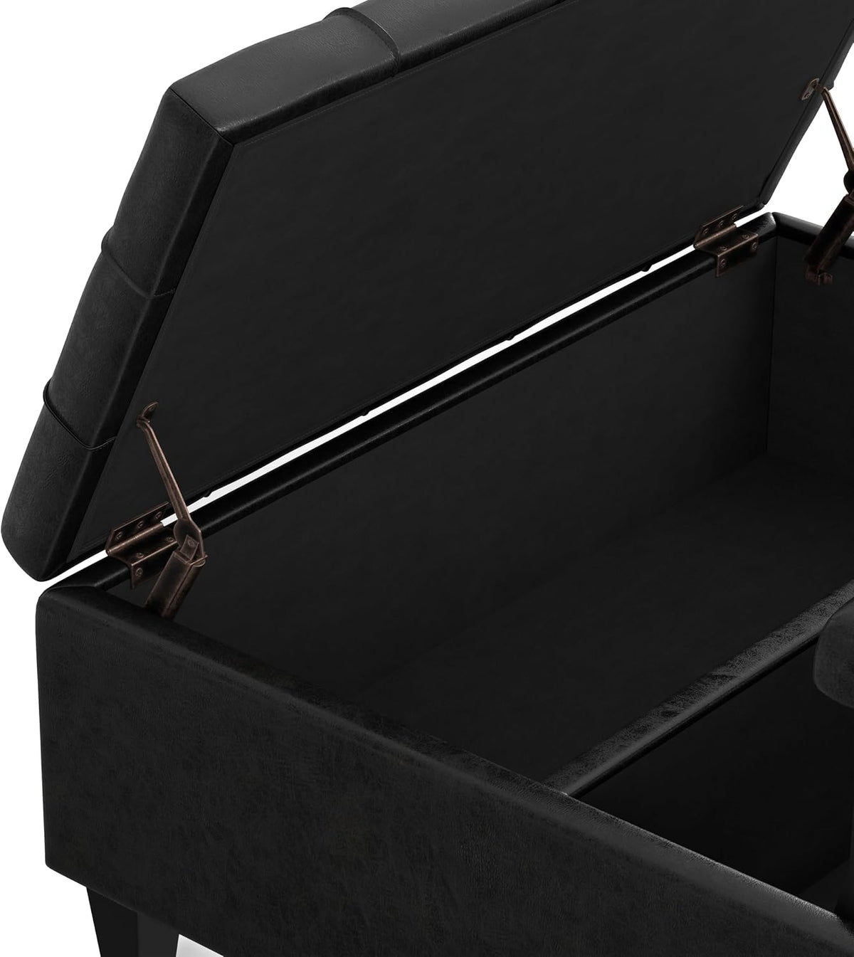 SIMPLIHOME Harrison 36" Wide Vegan Leather Lift Top Ottoman in Black