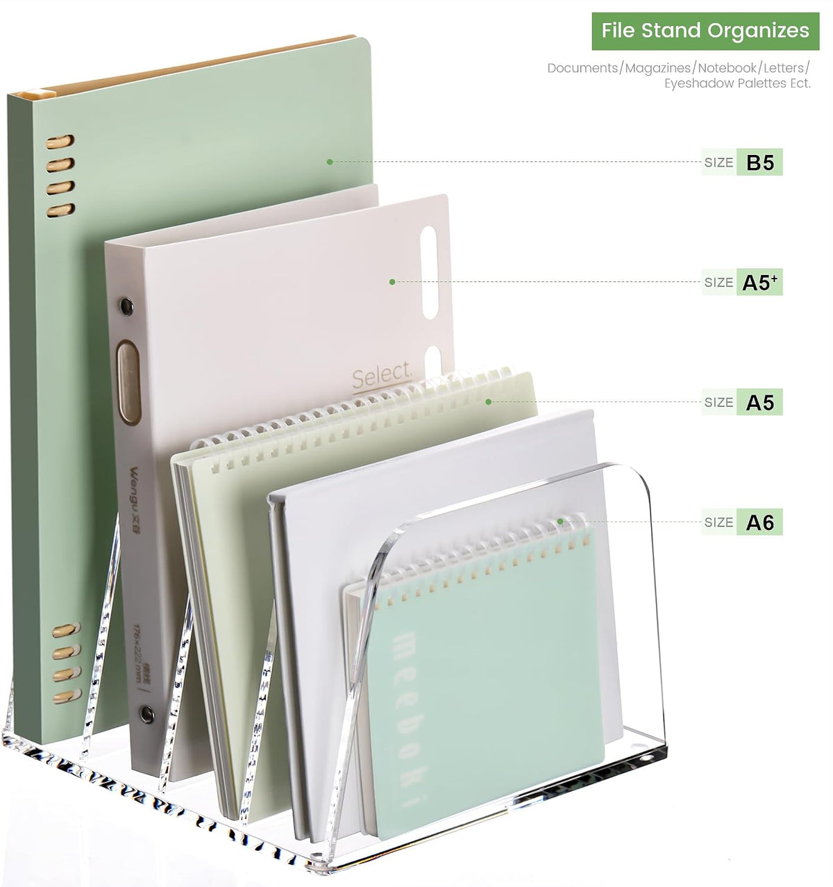 YUXUN Acrylic Desk File Organizer, 4-Section Upright Magazine Holder