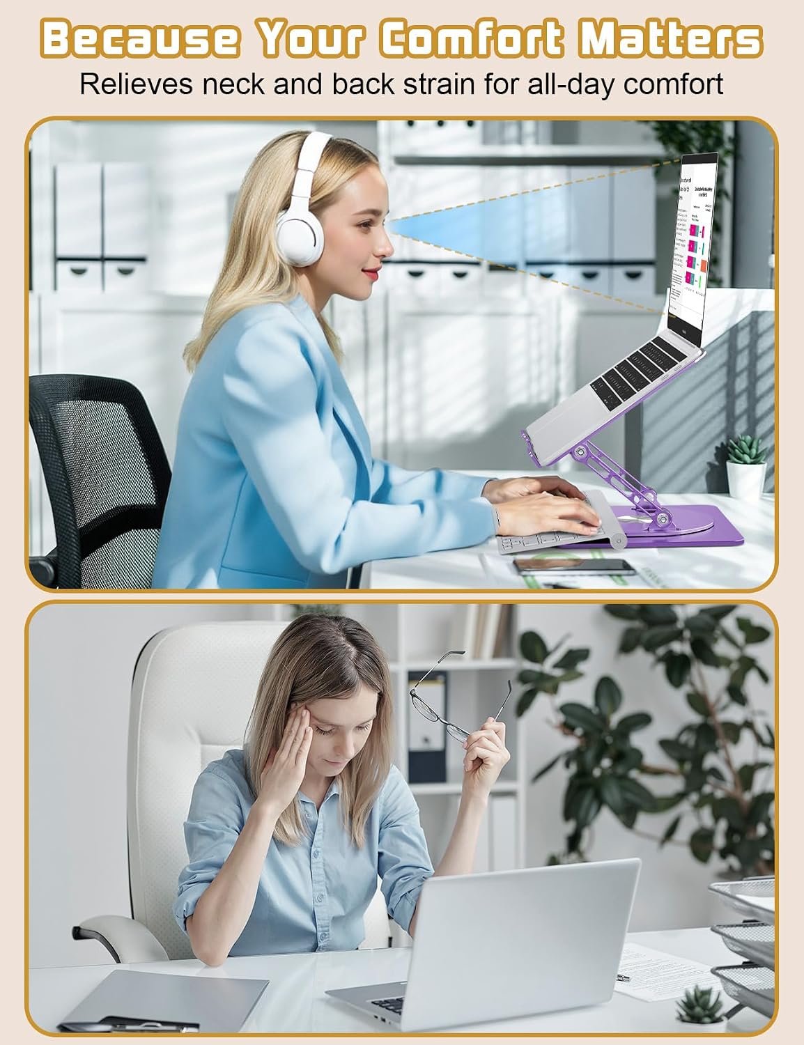 Adjustable Rotating Laptop Stand for Desk, Aluminum Riser,Purple