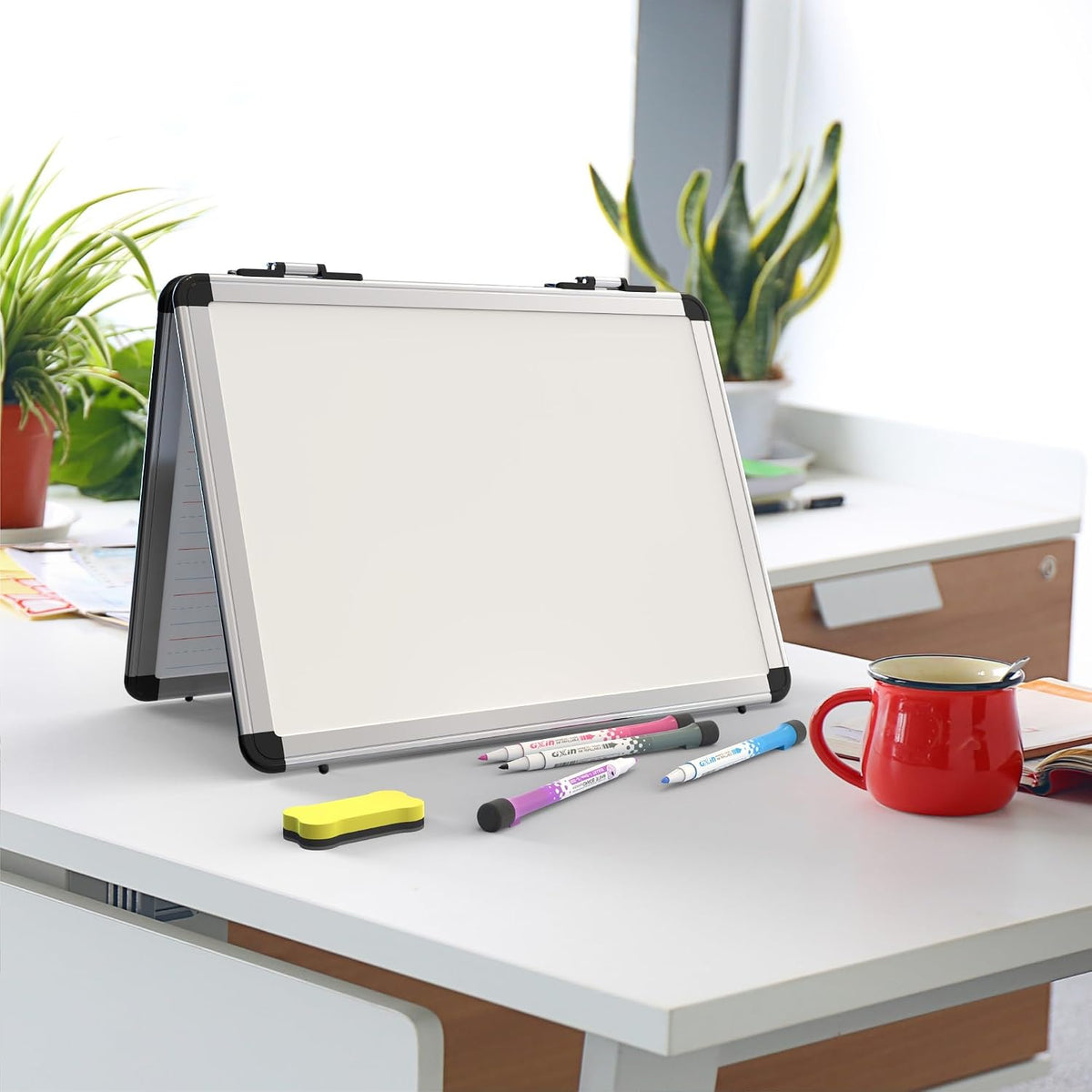 Dry Erase Board, 17x13 inch with 4 Sides Magnetic Whiteboard, A3 Foldable Sma...
