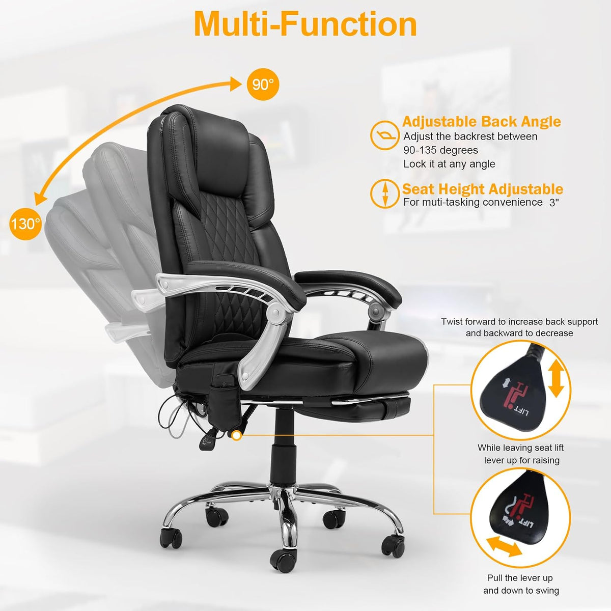 HOMREST Heated Massage Executive Office Chair with Footrest, Black