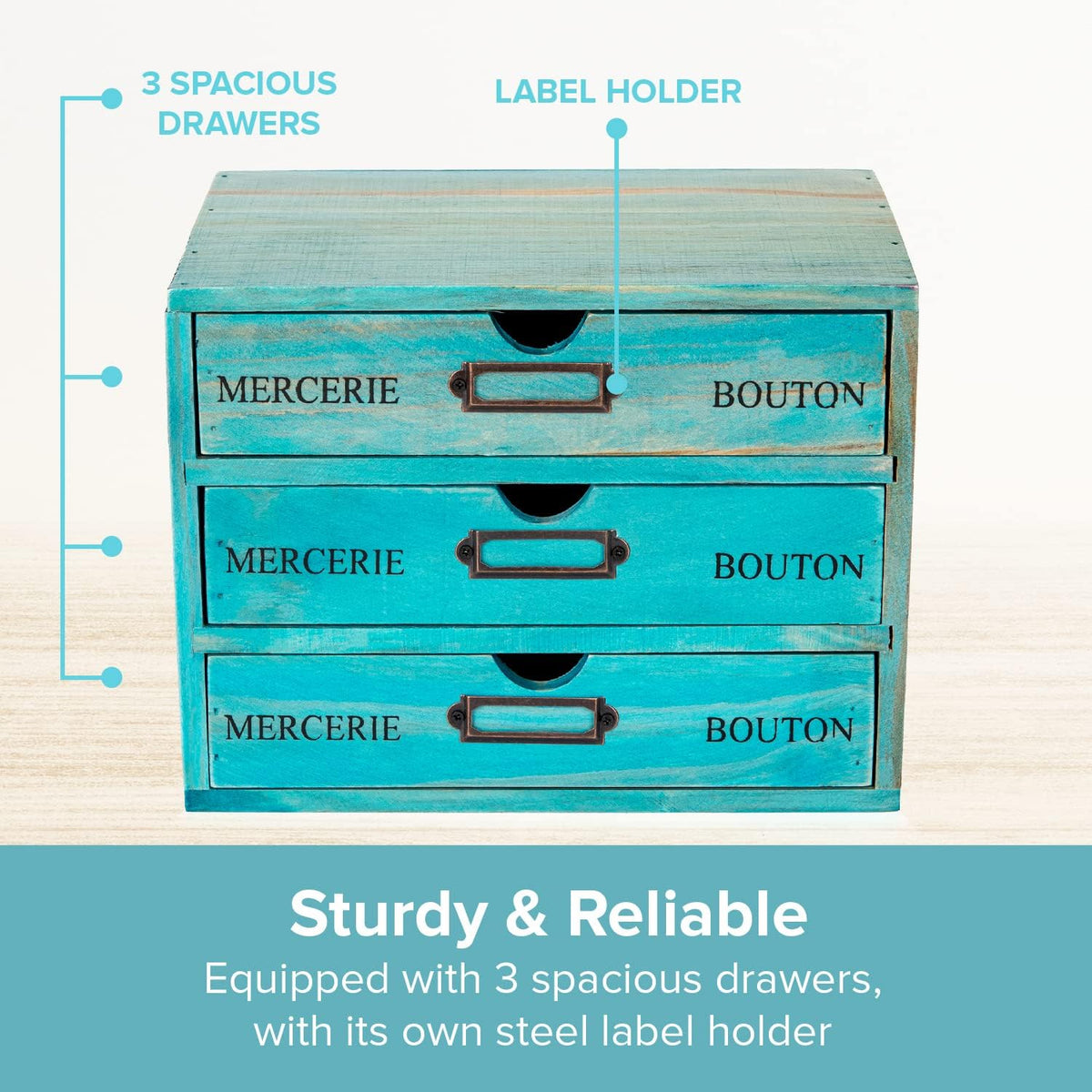 Turquoise 3-Tier Drawer Unit - European Country Style Desk Organizer Box - 9....