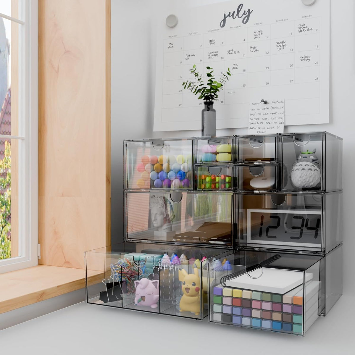 Clear 10-Drawer Stackable Desk Organizer Storage Set