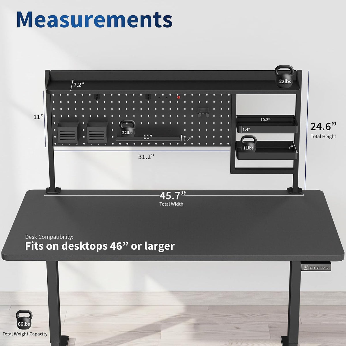 VIVO Black Clamp-on 46 x 25 in Desk Pegboard System, PP-PBSF46