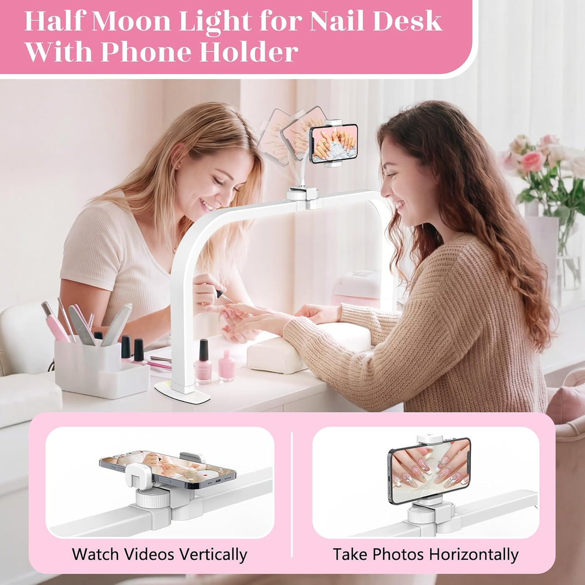 LIONVISON Half Moon Light for Nail Desk: 29" Arch Nail Light for Nail Tech