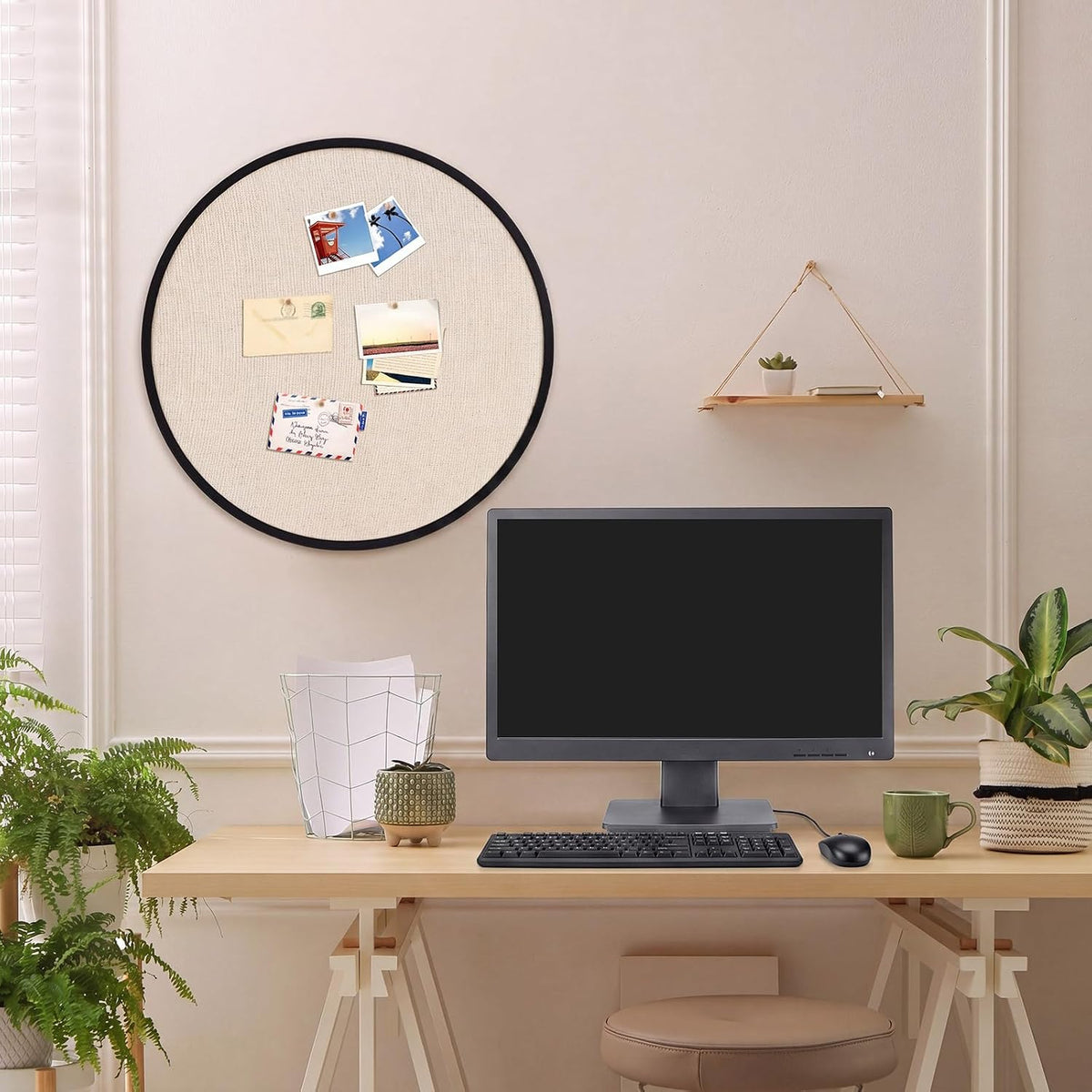 Wonderjune Linen Display Pinboard, Round, 24'' X 24'', Matte ...