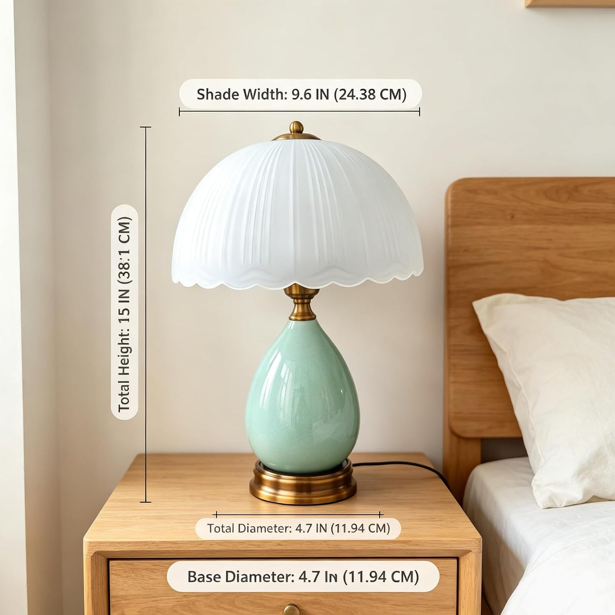 Ceramic Retro Table Lamp, Vintage, 15", Chinoiserie Green Glass
