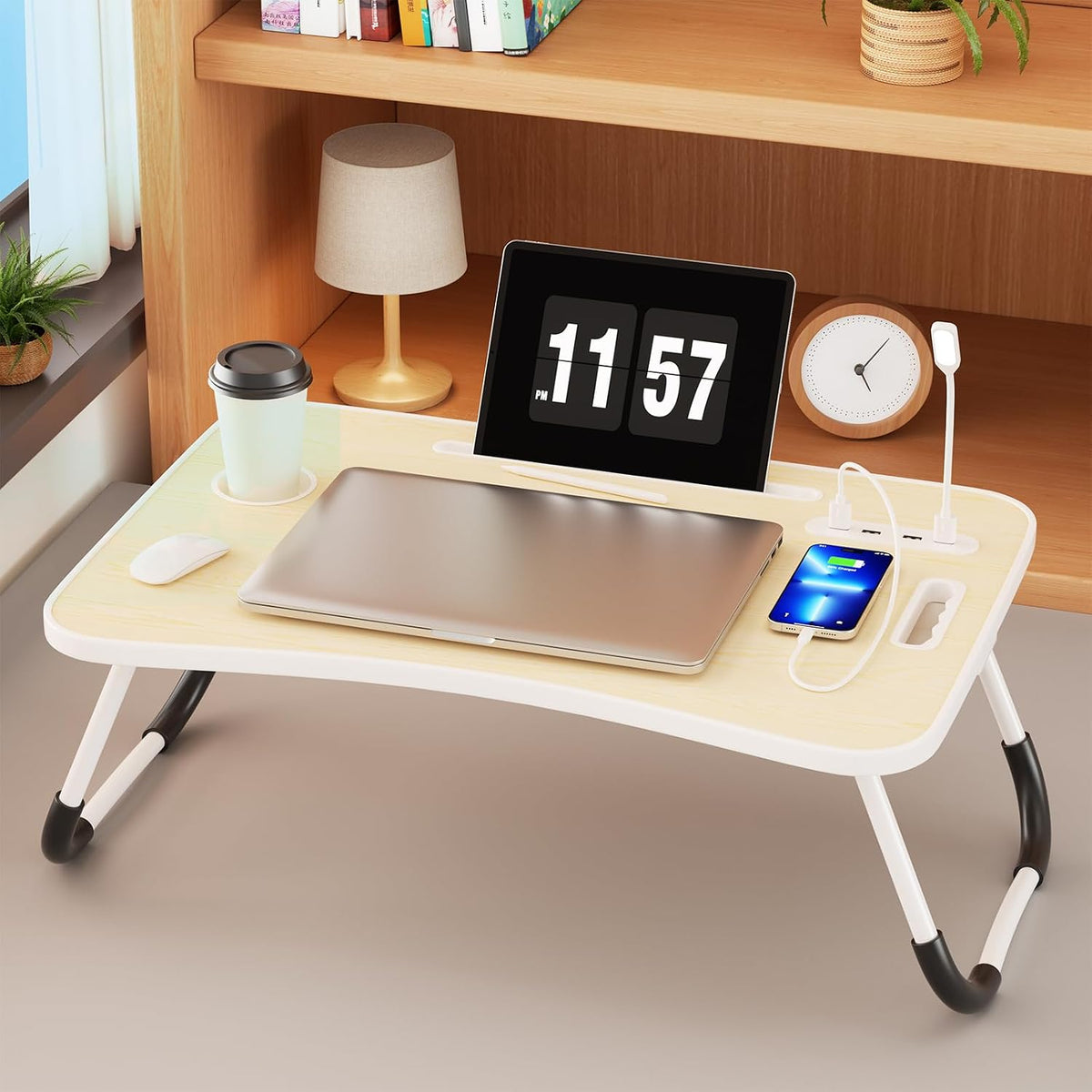 Lap Desk for Laptop Tray, Foldable Laptop Bed Desk with Storage Drawer