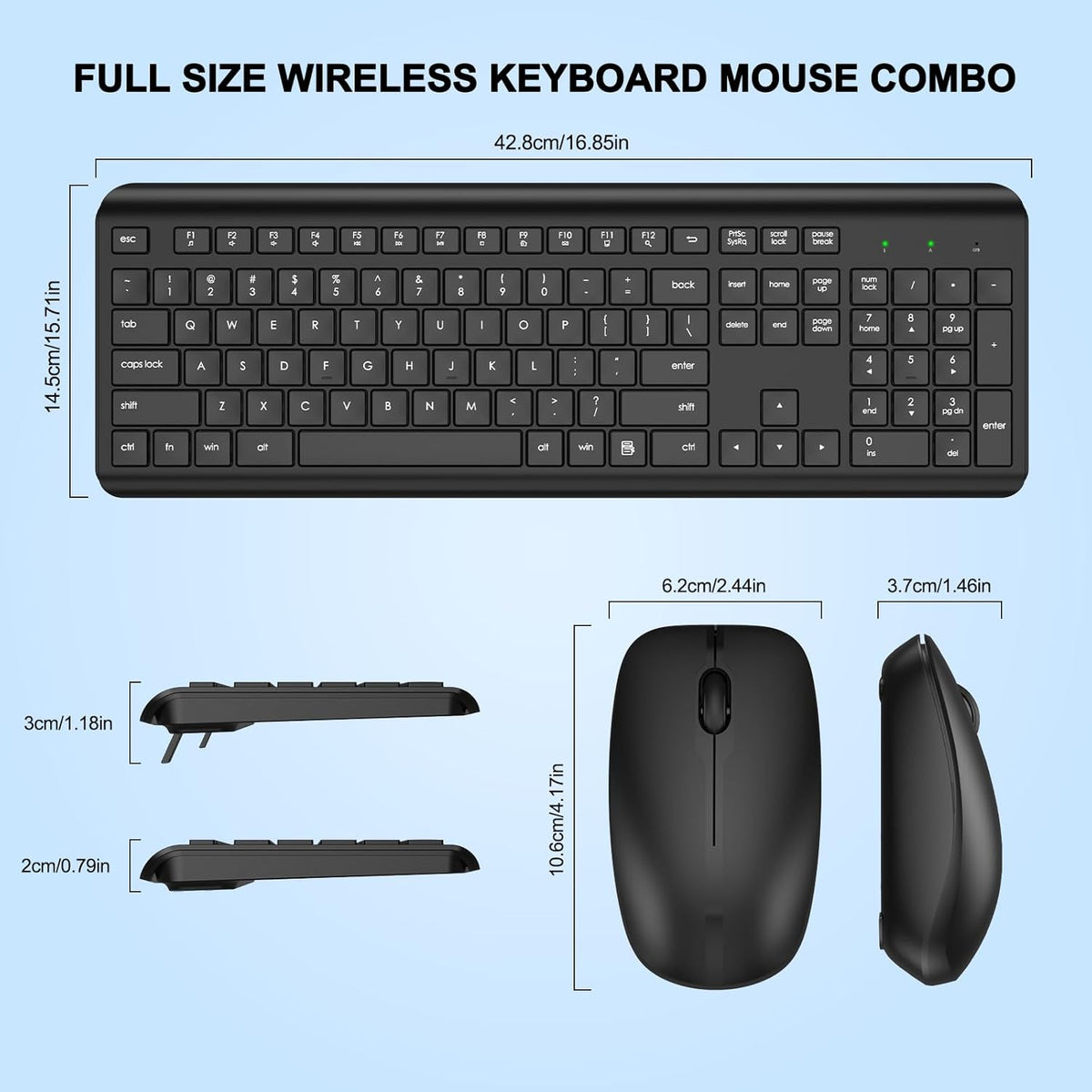 Wireless Keyboard and Mouse Combo, Full-Size Silent Ergonomic Keyboard and Op...
