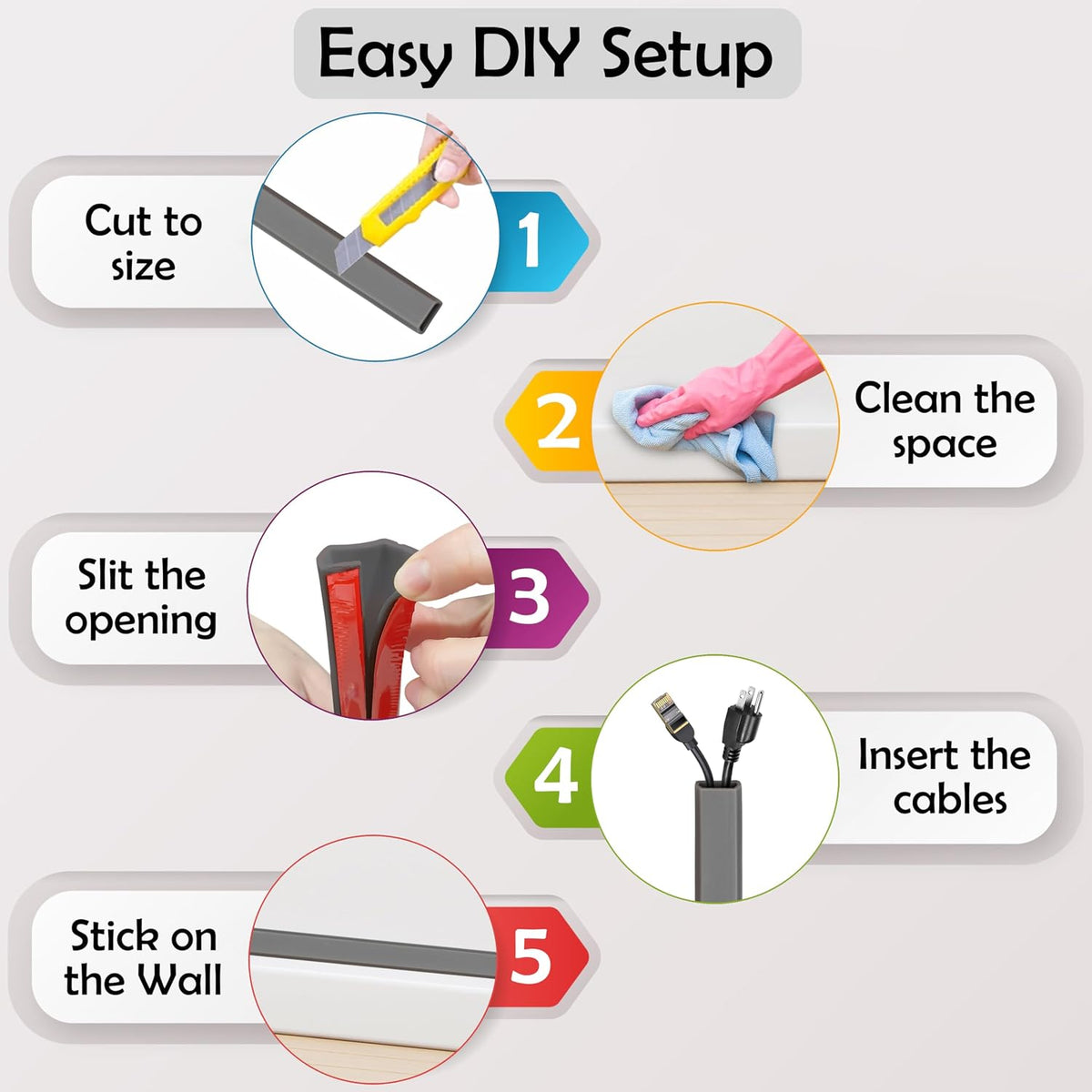 RUBBER BOND TV Cord Hider, Wall Cable Cover, Self Adhesive, Grey, 10 Feet