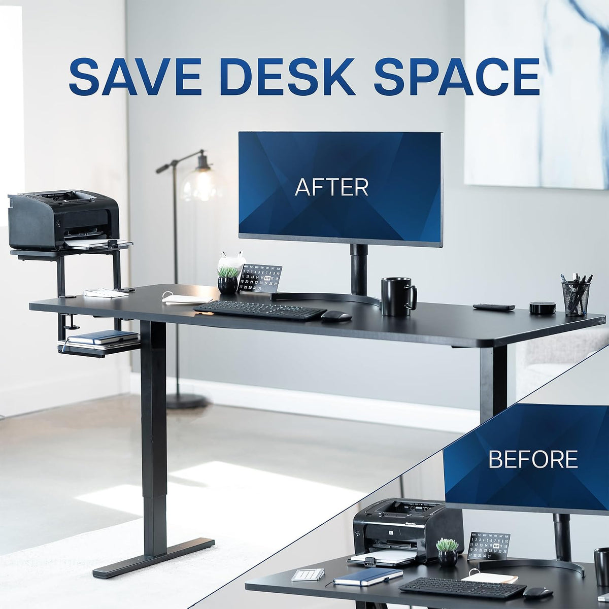 VIVO Black Clamp-on 16" Flexible Shelving Unit, DESK-SHELF2CS