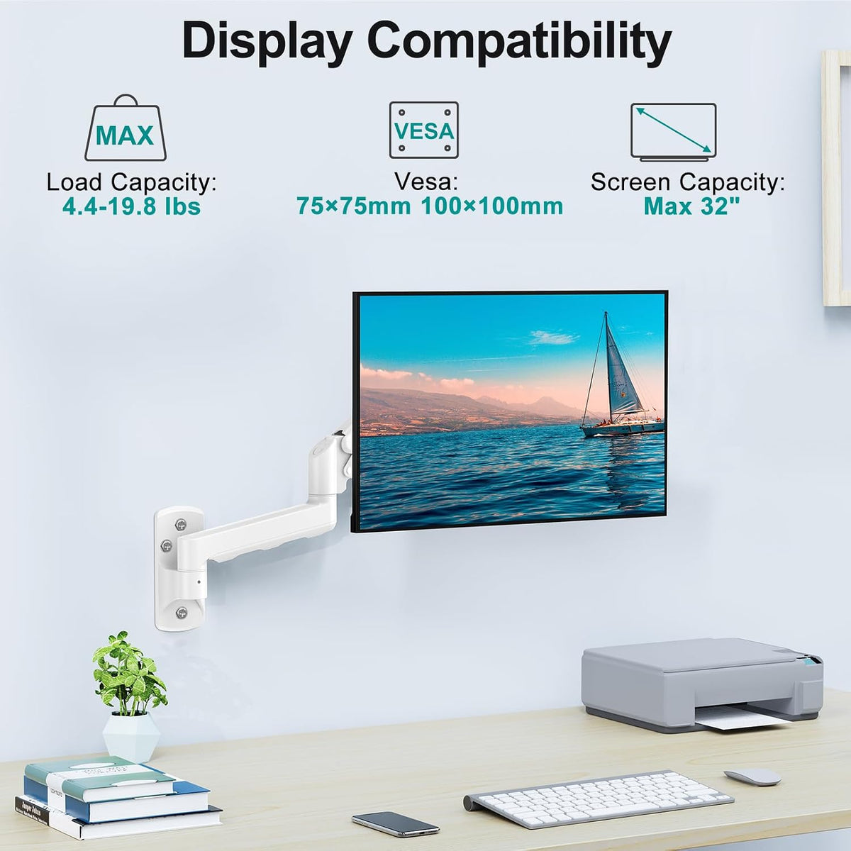 Monitor Wall Mount Fits up to 32" Computer Screens Max 19.8lbs
