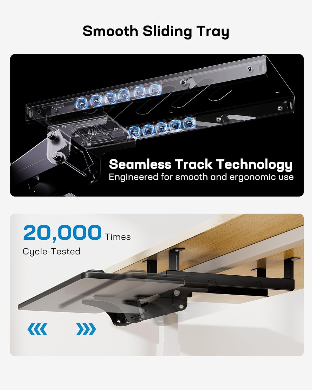 HUANUO Under Desk Keyboard Tray for Flat Bottom and Cross Beam Desks