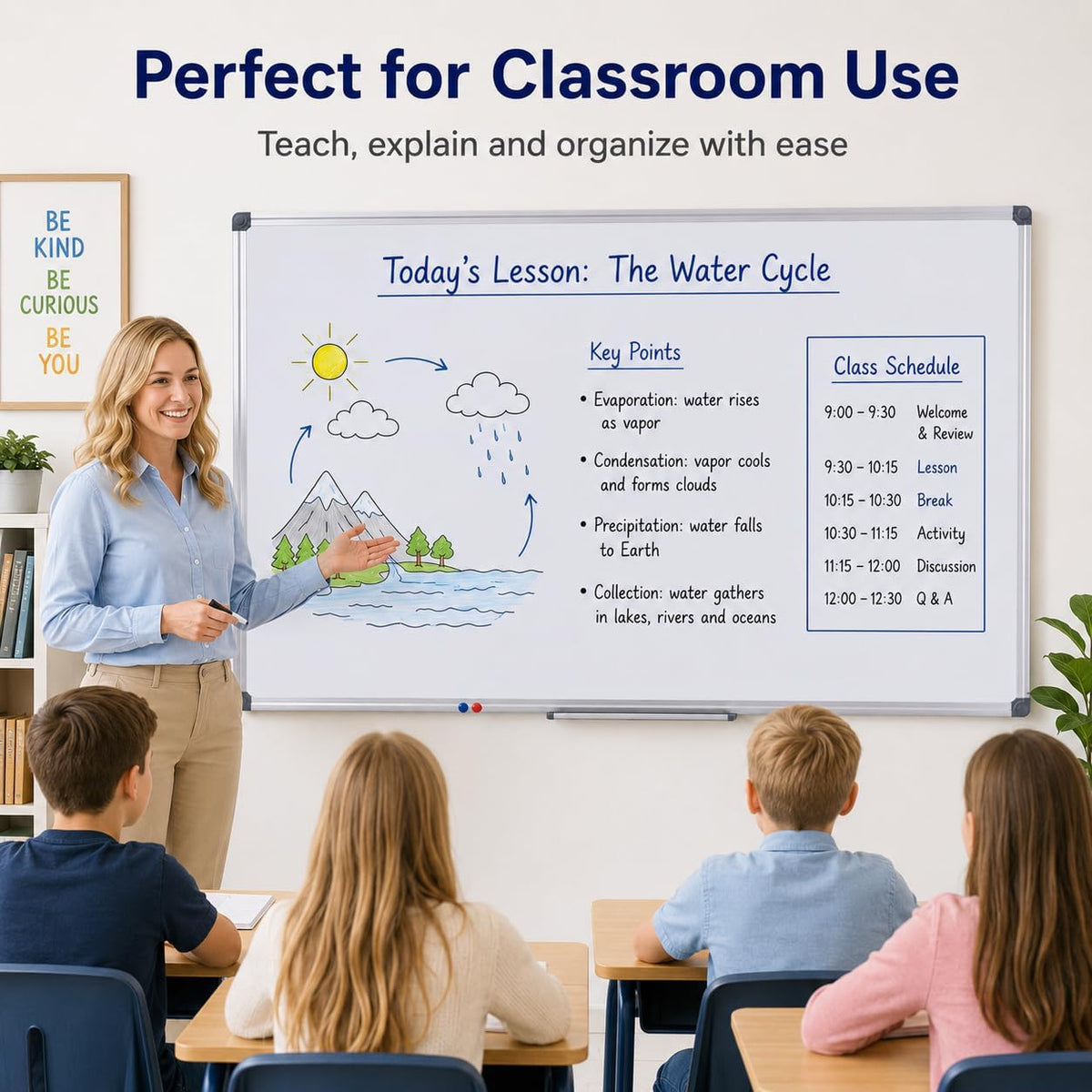 Large Magnetic White Board Dry Erase, Wall Mounted, 60 x36 inch