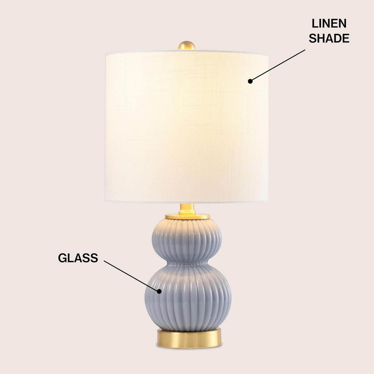 JONATHAN Y Daphne Ribbed Gourd Metal/Glass Table Lamp 20", Gray