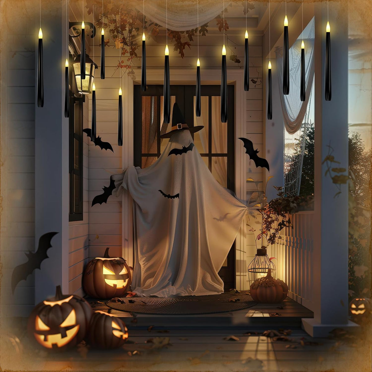 Homemory 20PCS Black Floating Candles with Wand Remote, Flameless Hanging Tap...