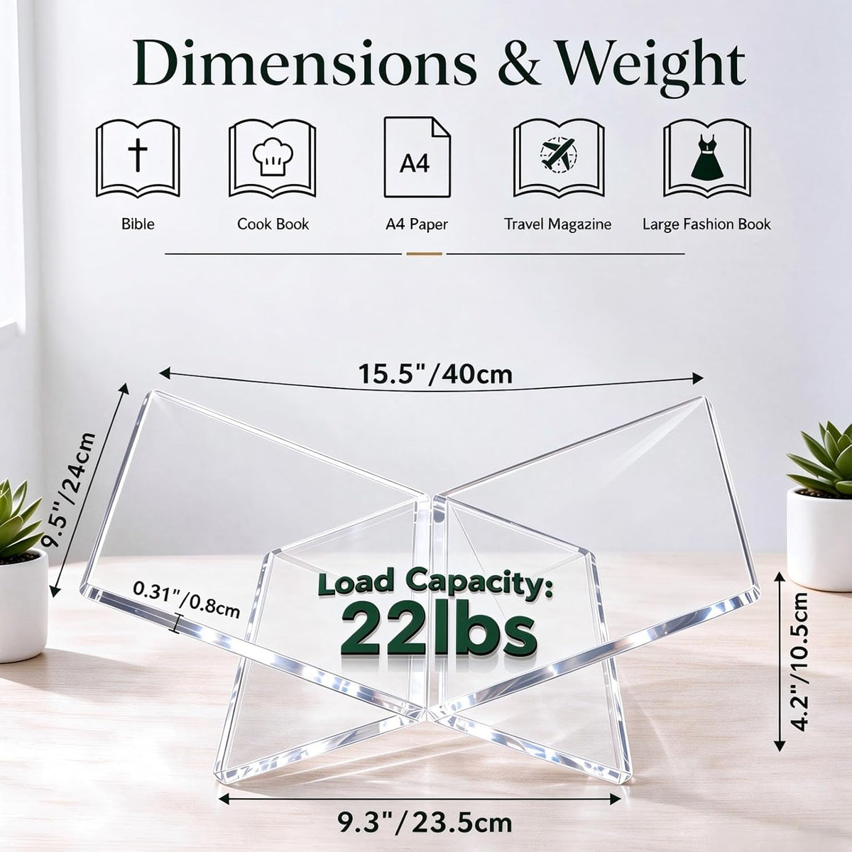 Acrylic Book Stands for Display 15.8"×9.5"×4.2" with Protectin...