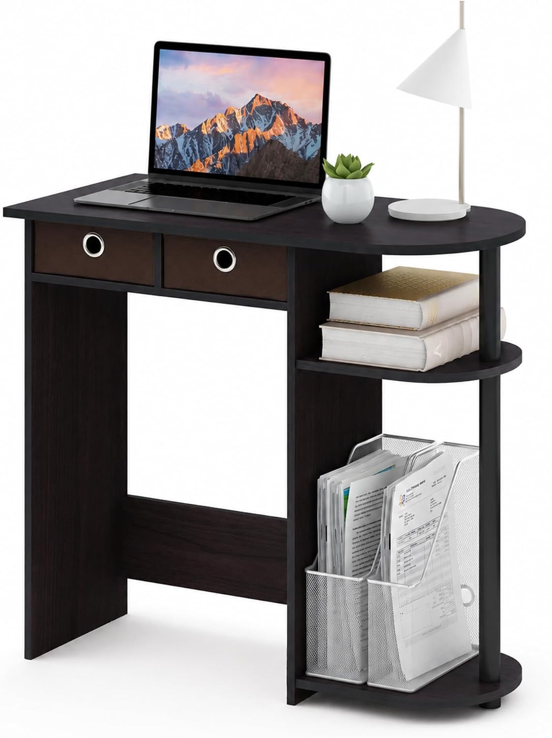 Furinno Go Green 32-Inch Computer Desk with 2-Tier Shelf, Dark Mocha