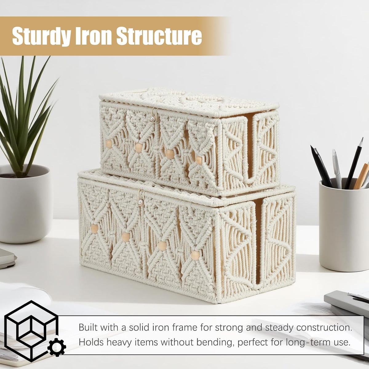 2PCS Cable Management Box Handmade Macrame Cord Organizer Basket