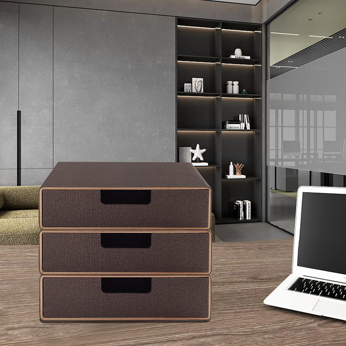 Stackable Organizer Drawer Classic Brown Pu Leather Handmade,Organize Home Of...