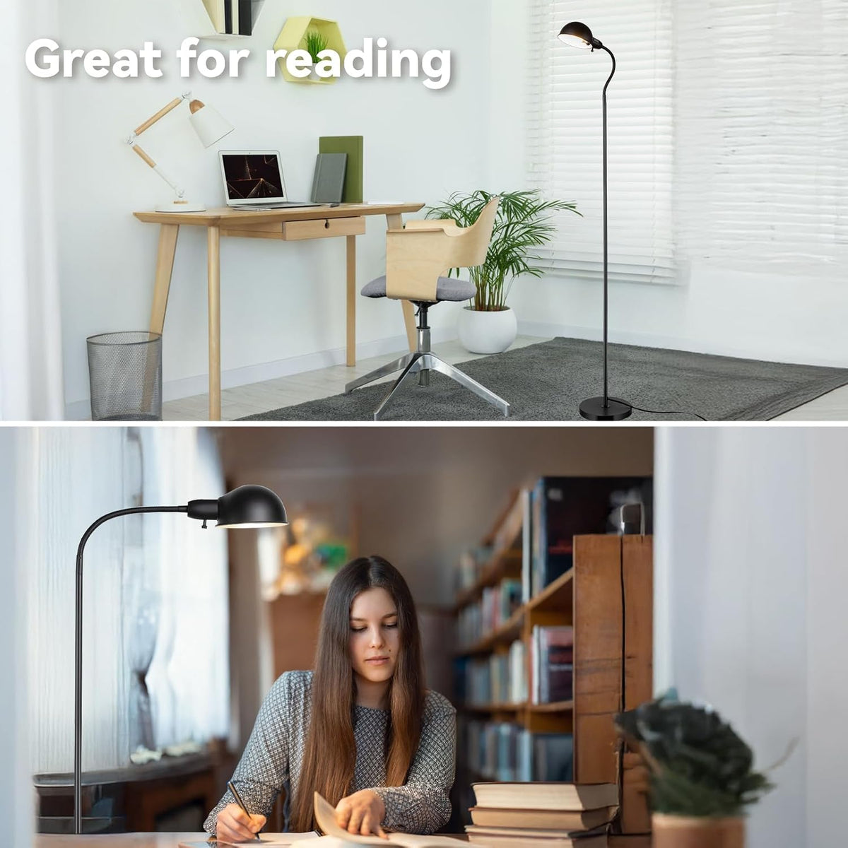 LALISU Modern Metal Reading Standing Floor Lamp with Rotatable Shade, Black