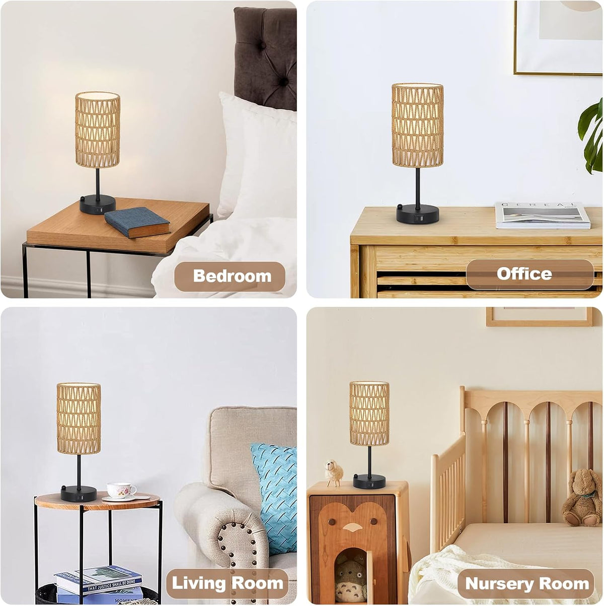 Touch Table Lamp For Bedroom with Bulb, Boho Small Desk Lamp For Living Room ...